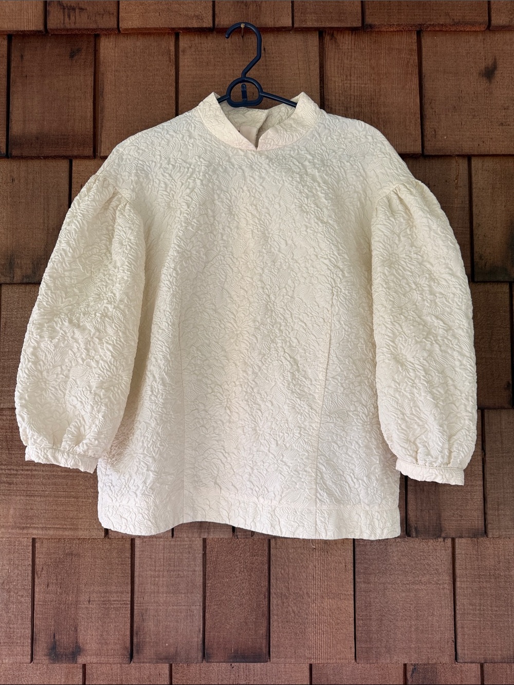 Simone Rocha ivory floral embossed puff sleeve top